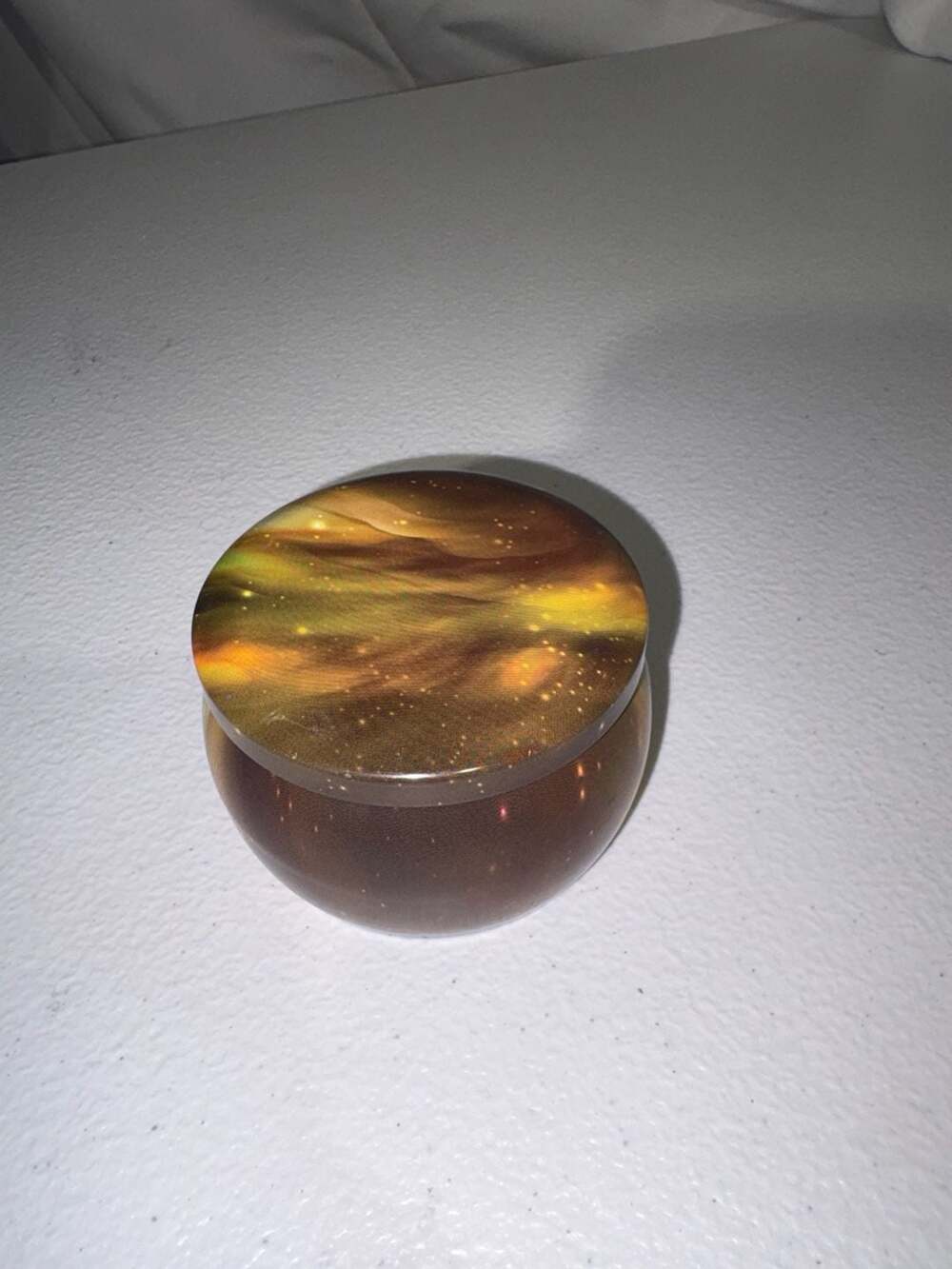Round Metal Storage Tin with Galaxy Nebula Print Lid